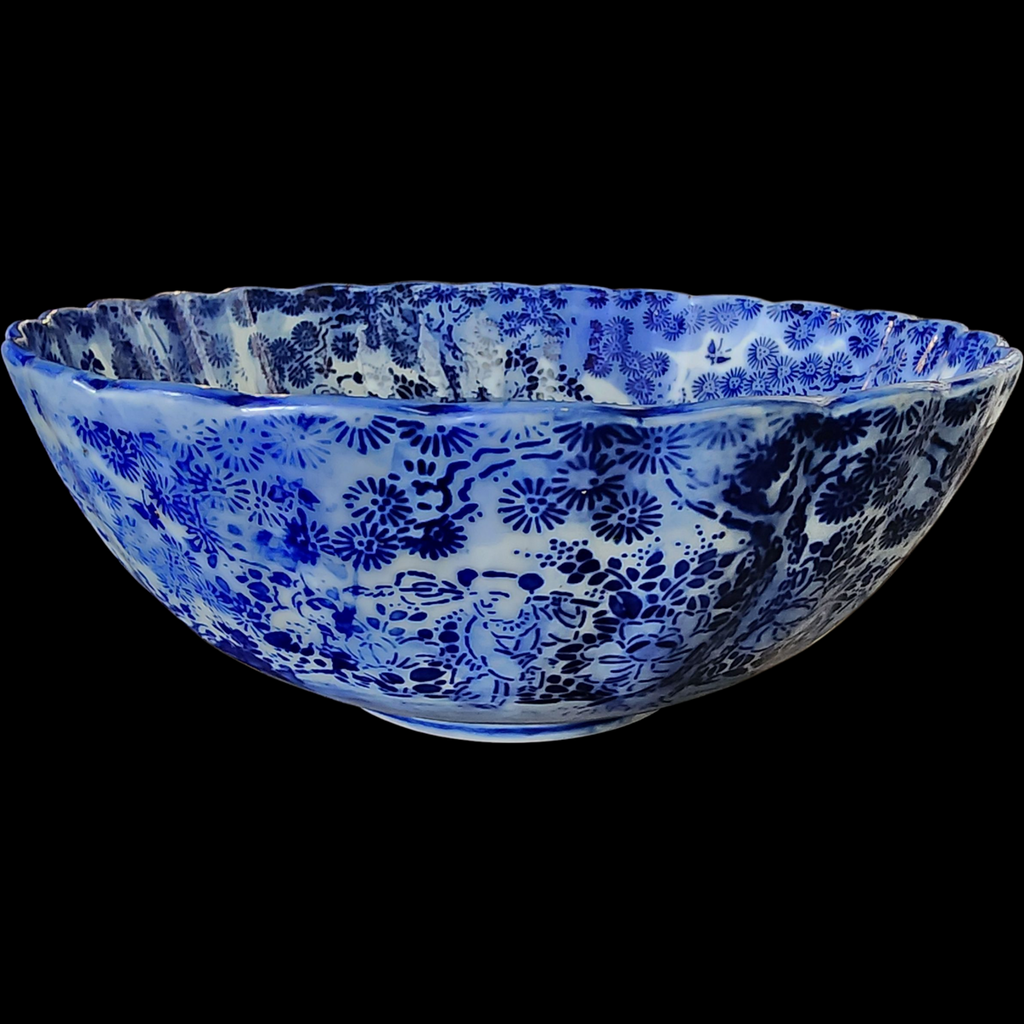 Antique Blue & White Porcelain Bowl  Chinese Export Floral Transferware  19th/20th Century