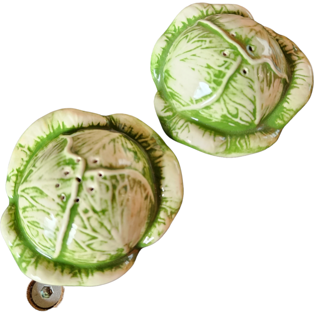 Farmhouse Glazed Limey Green Cabbage Salt & Pepper Set
