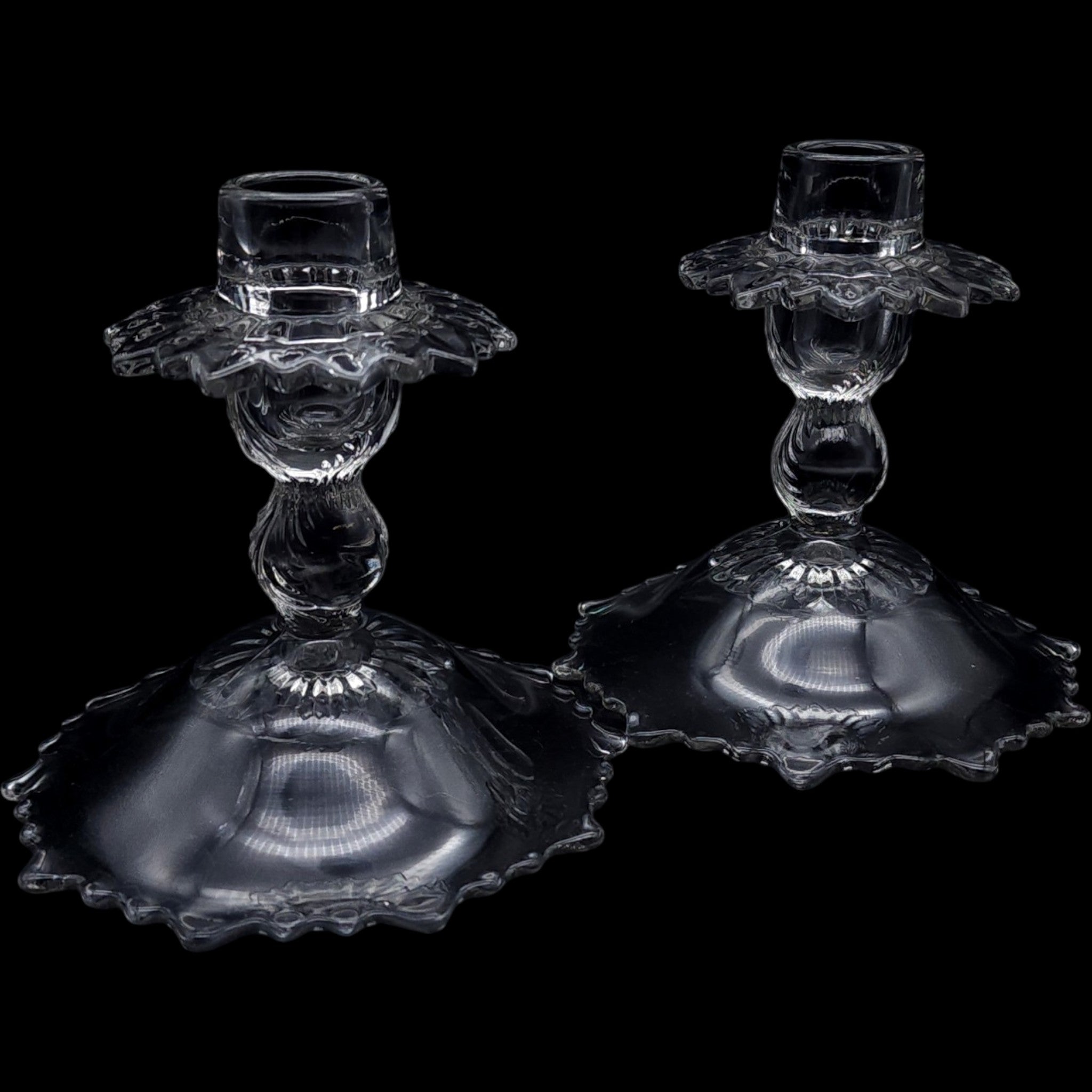 Cambridge Glass Martha #494 Clear 5" Single Candlestick Holders Pair