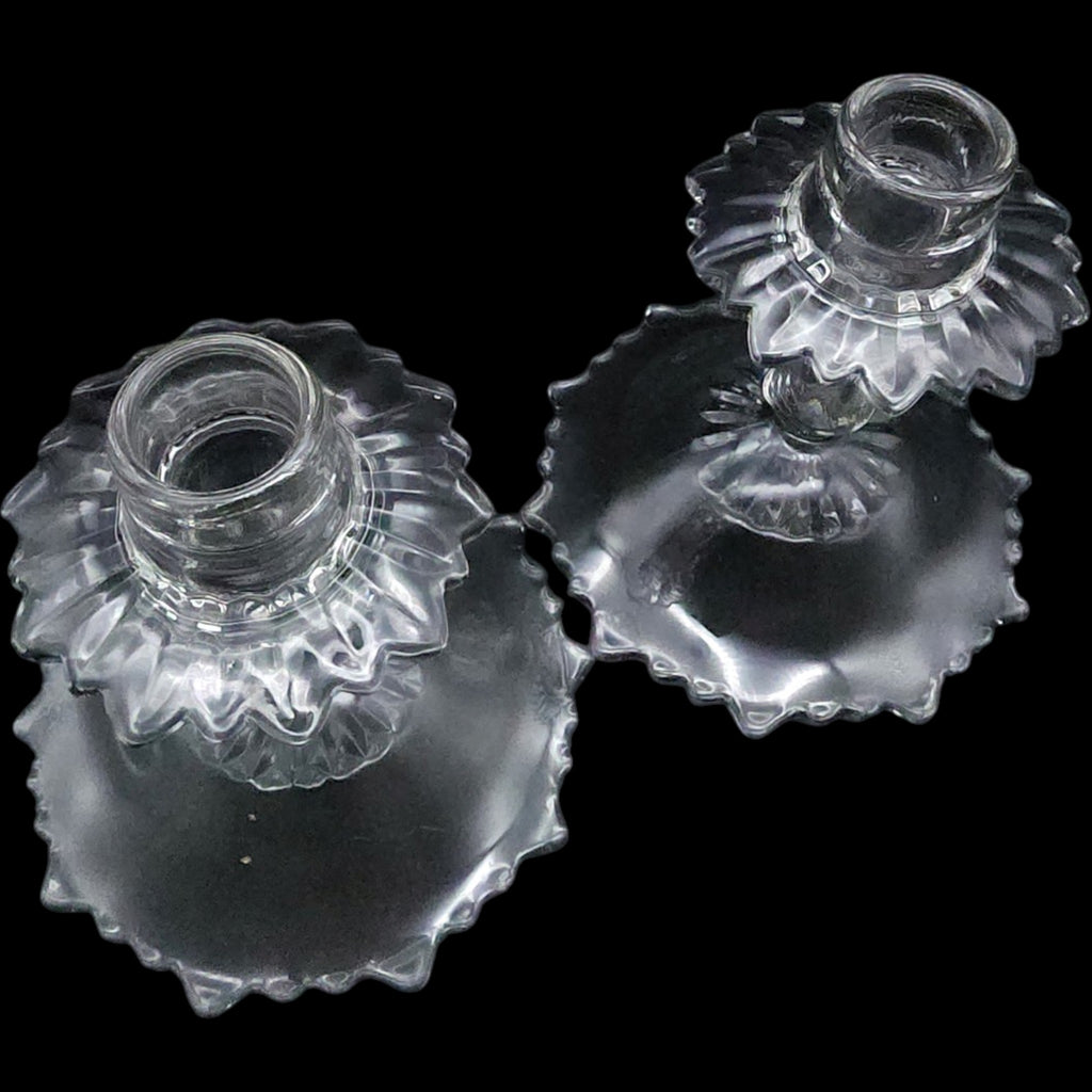 Cambridge Glass Martha #494 Clear 5" Single Candlestick Holders Pair