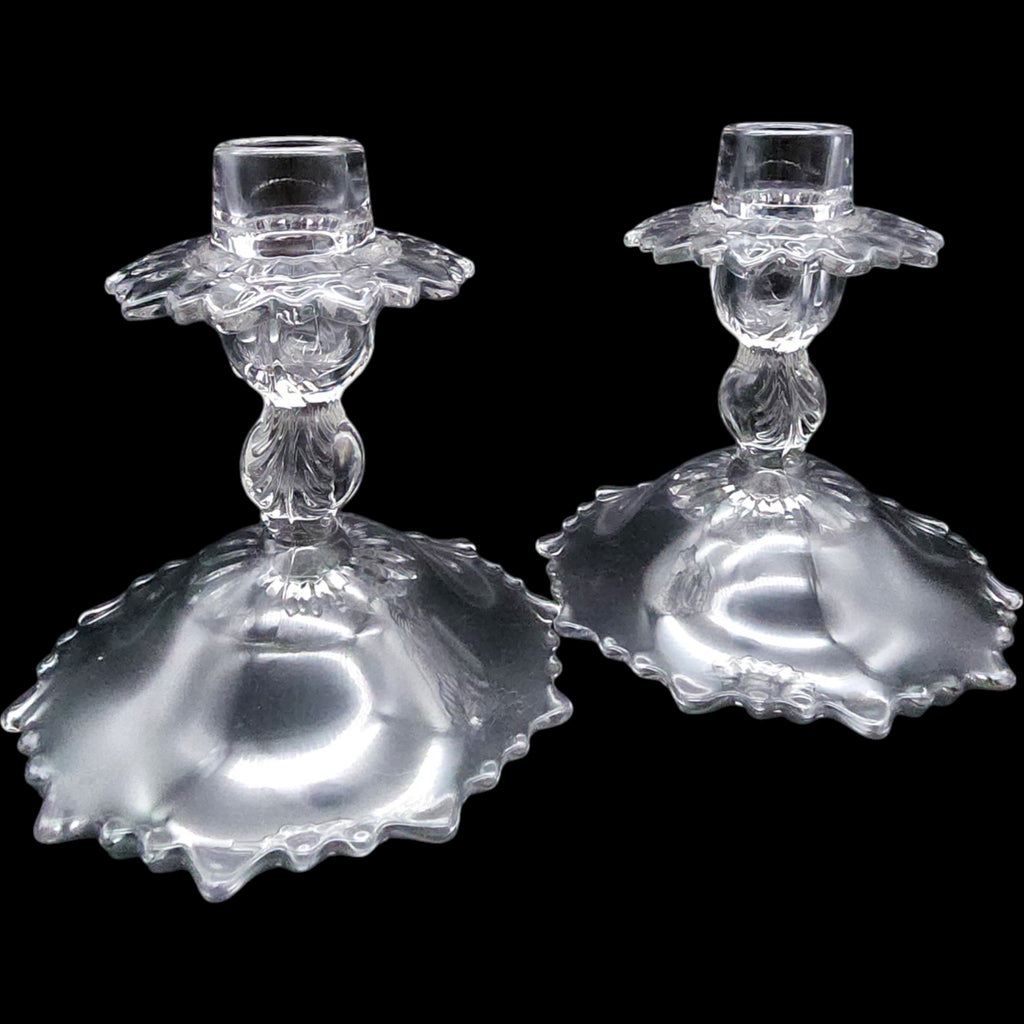 Cambridge Glass Martha #494 Clear 5" Single Candlestick Holders Pair