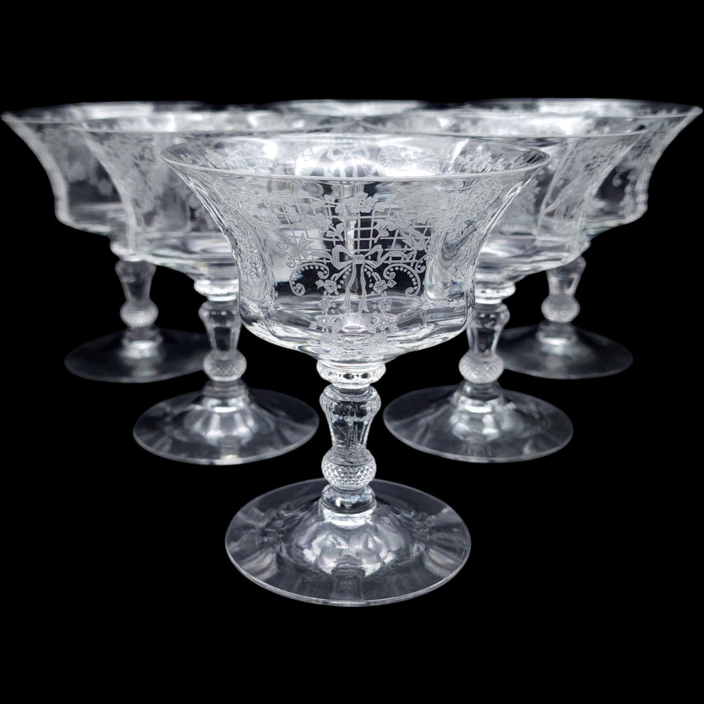 Cambridge Glass Valencia Clear Low Sherbet Glasses Set of 6 Stem 3500