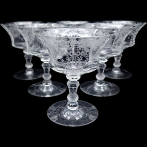 Cambridge Glass Valencia Clear Low Sherbet Glasses Set of 6 Stem 3500