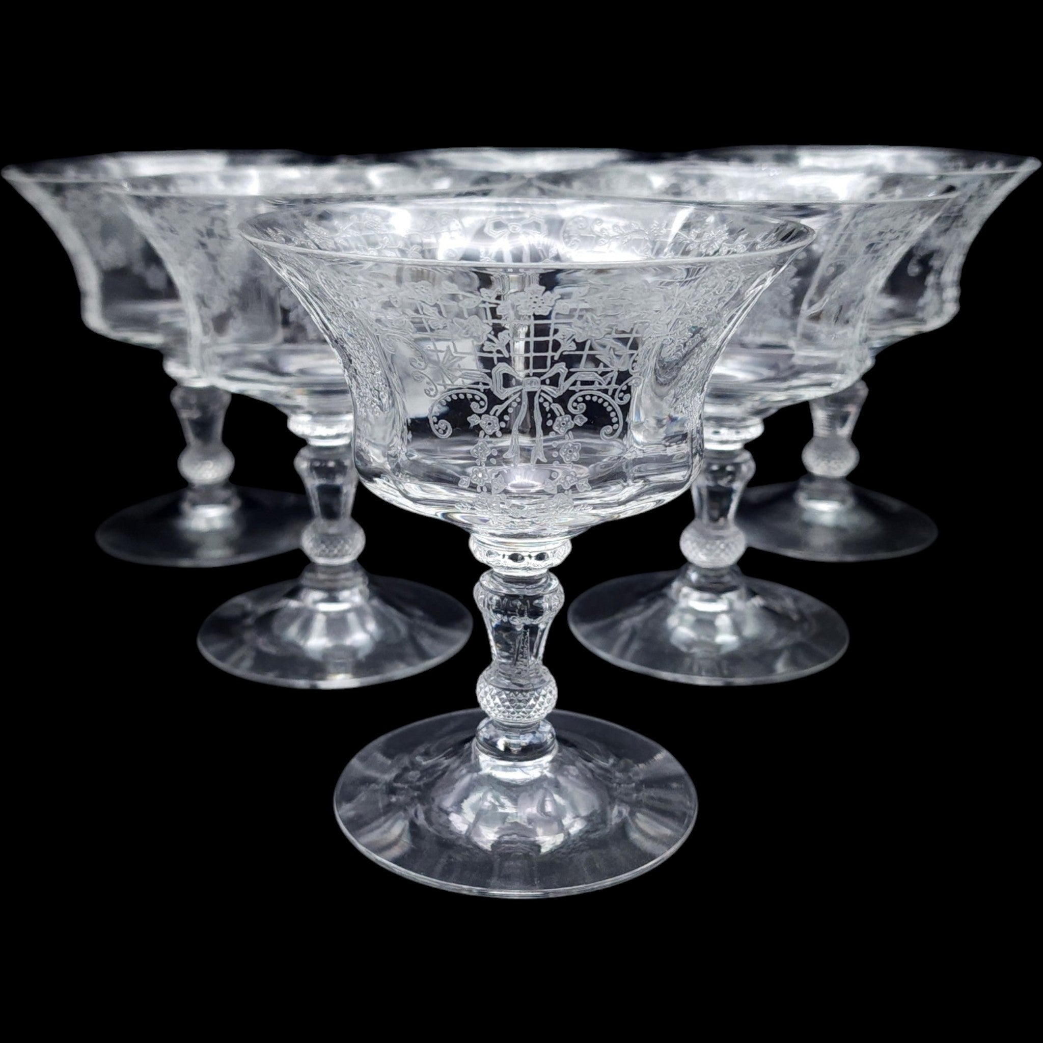 Cambridge Glass Valencia Clear Low Sherbet Glasses Set of 6 Stem 3500