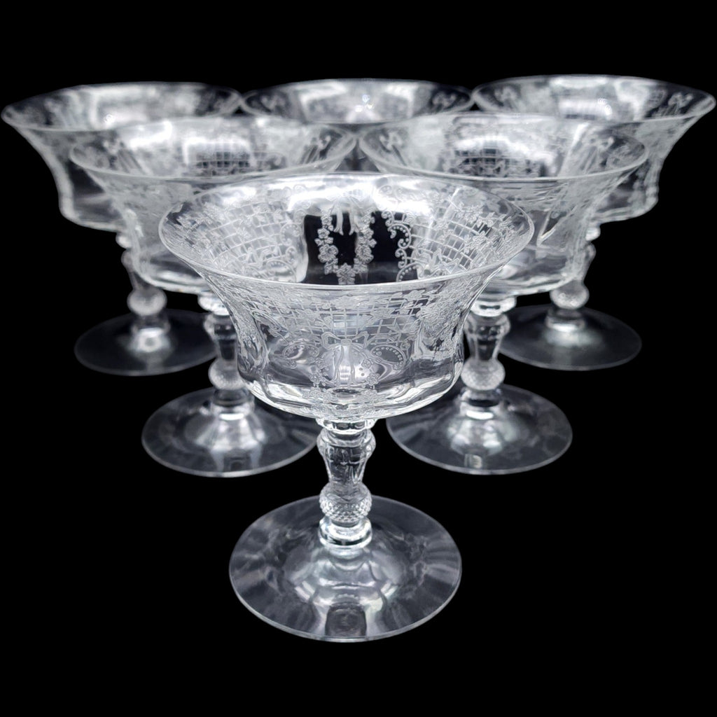Cambridge Glass Valencia Clear Low Sherbet Glasses Set of 6 Stem 3500