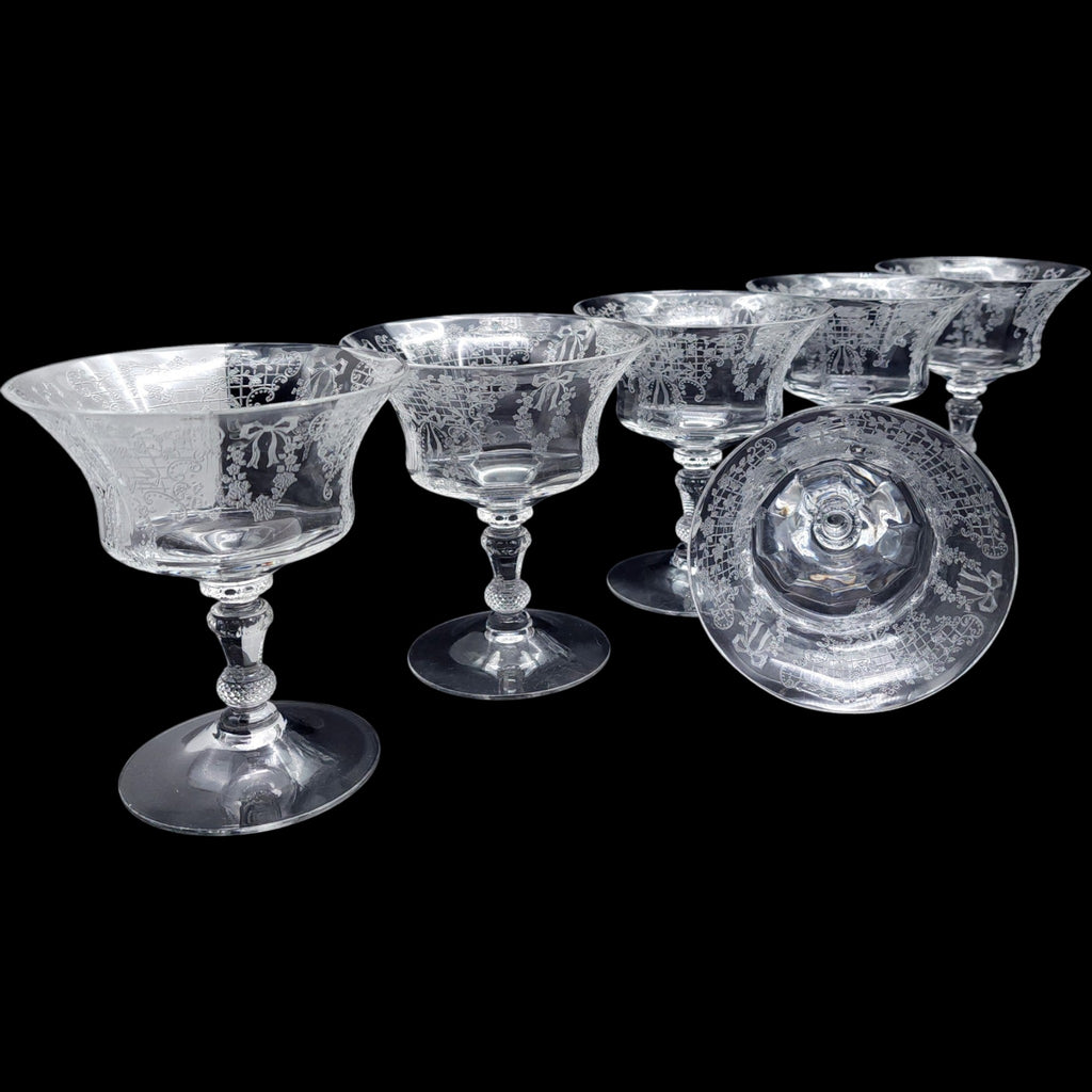 Cambridge Glass Valencia Clear Low Sherbet Glasses Set of 6 Stem 3500