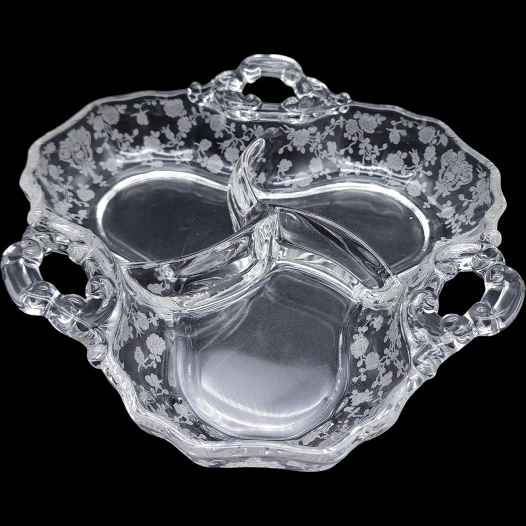 Cambridge Rose Point Clear 3-Part Divided Candy Relish Dish