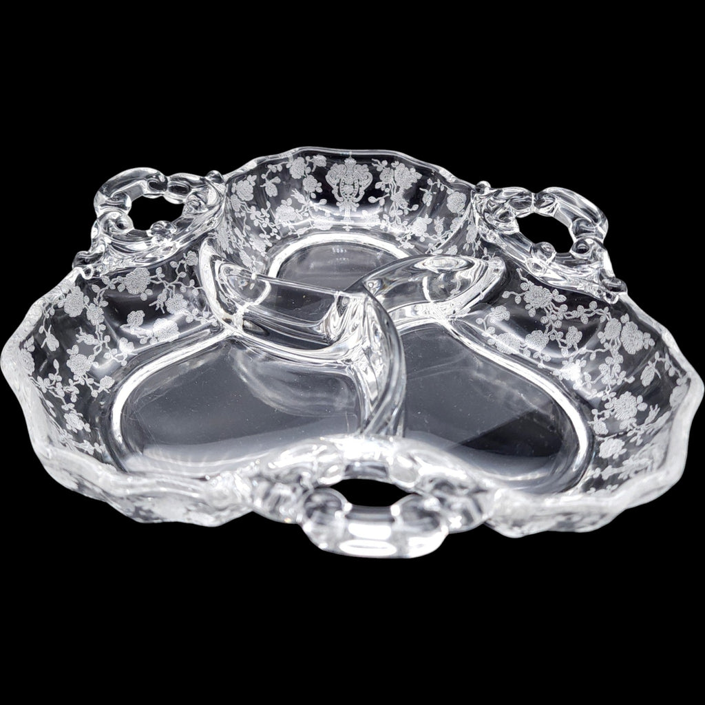 Cambridge Rose Point Clear 3-Part Divided Candy Relish Dish