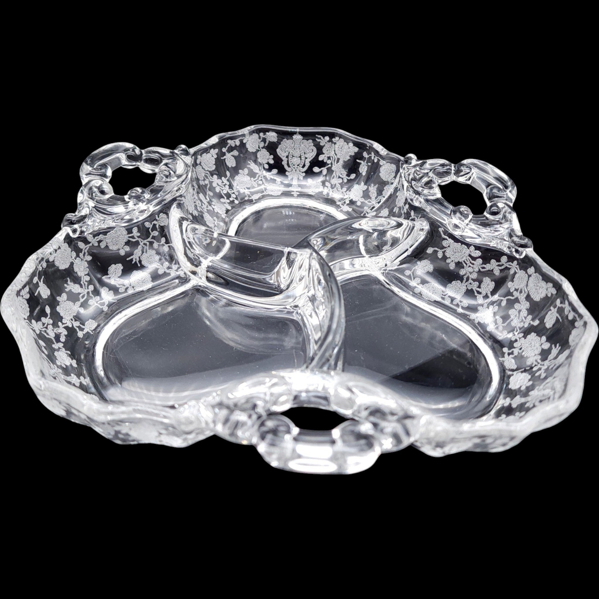 Cambridge Rose Point Clear 3-Part Divided Candy Relish Dish