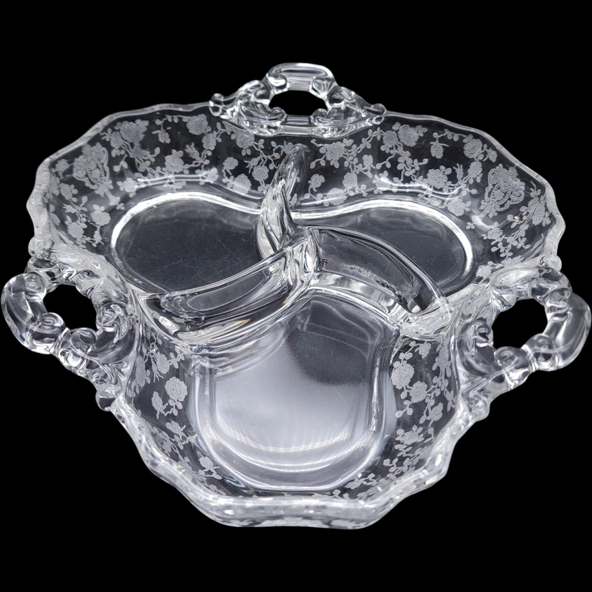 Cambridge Rose Point Clear 3-Part Divided Candy Relish Dish
