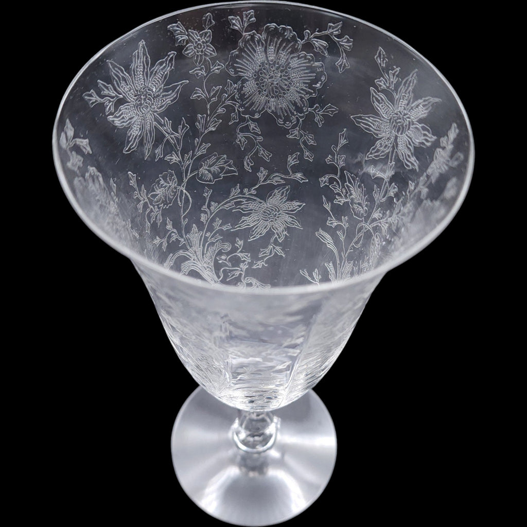 Cambridge Wildflower Clear Etched Glass Footed Iced Tea Goblet
