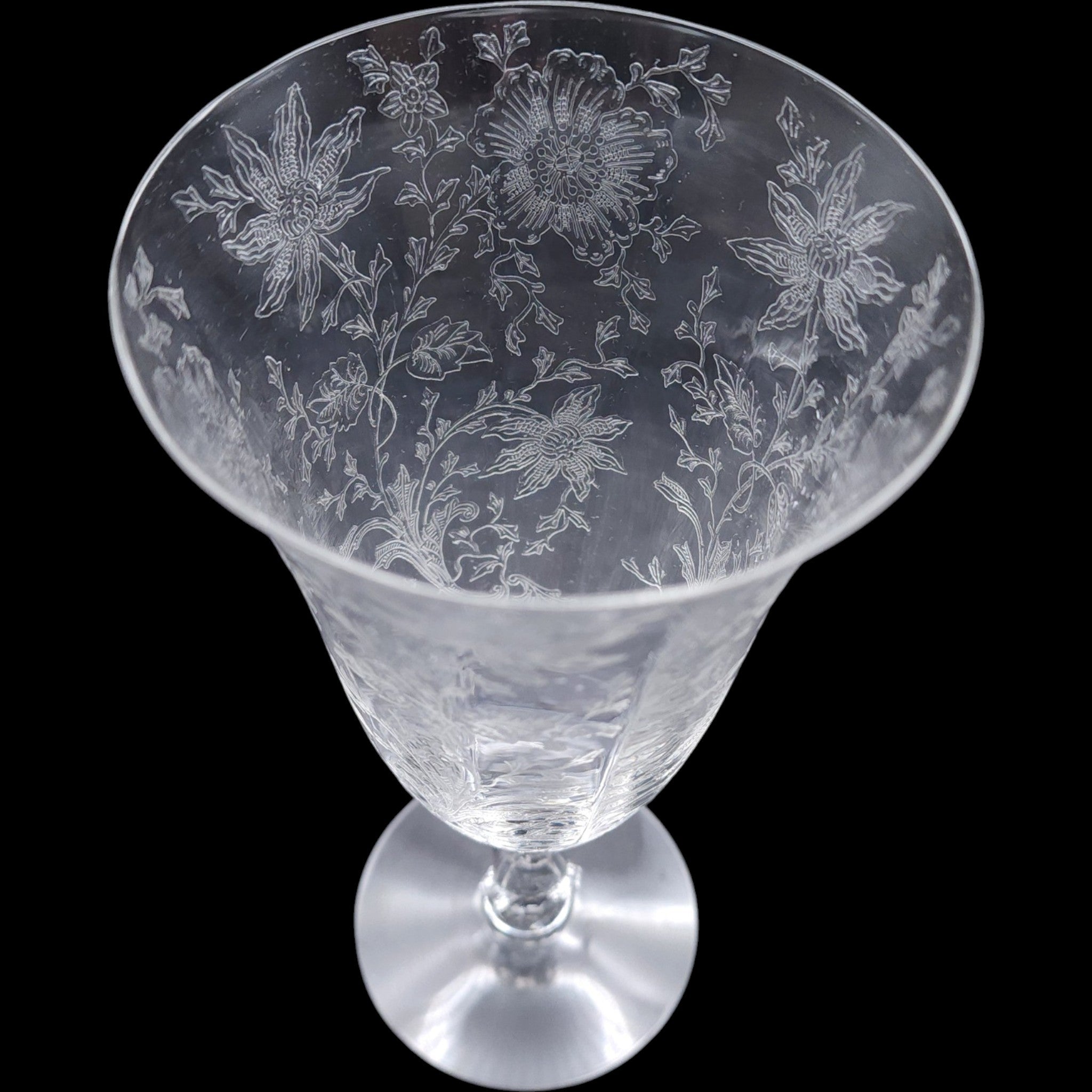Cambridge Wildflower Clear Etched Glass Footed Iced Tea Goblet