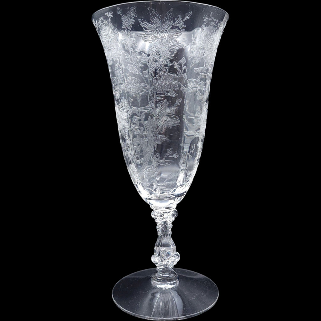 Cambridge Wildflower Clear Etched Glass Footed Iced Tea Goblet