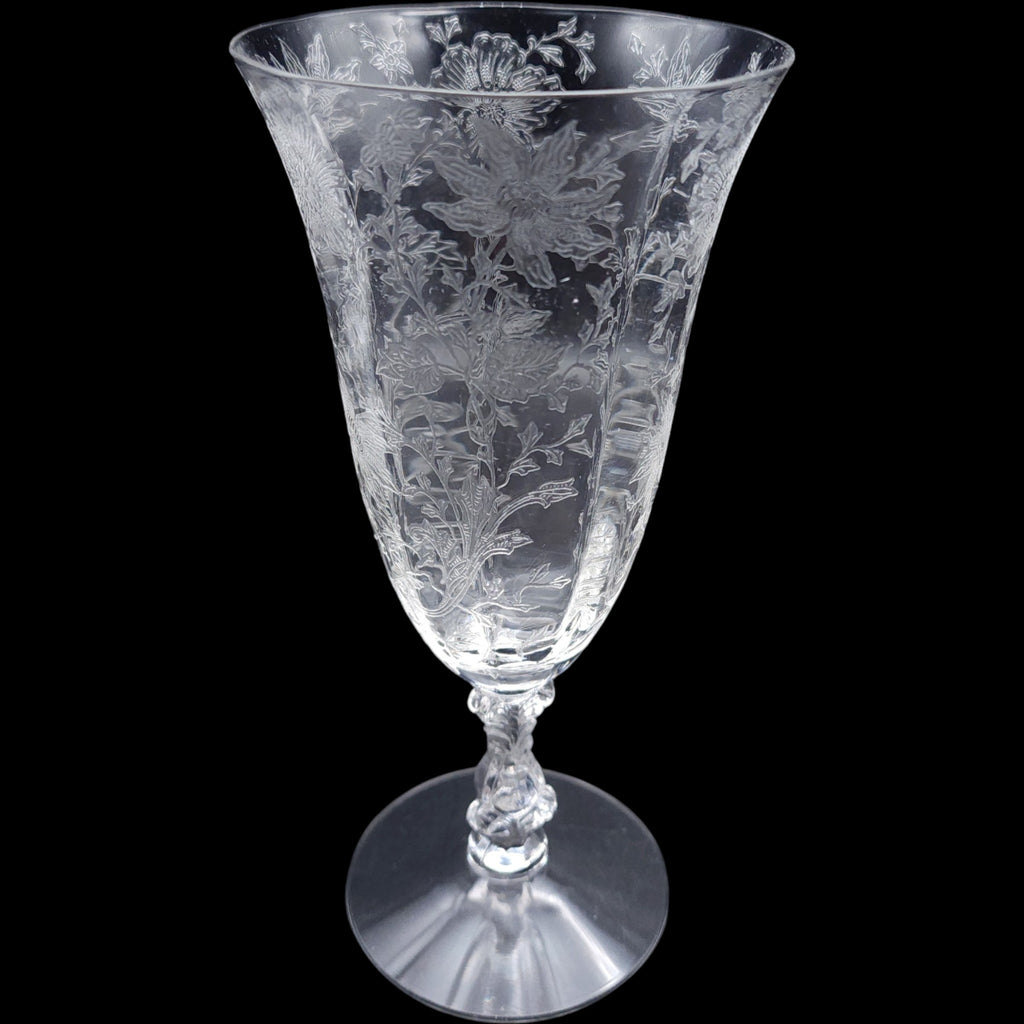 Cambridge Wildflower Clear Etched Glass Footed Iced Tea Goblet