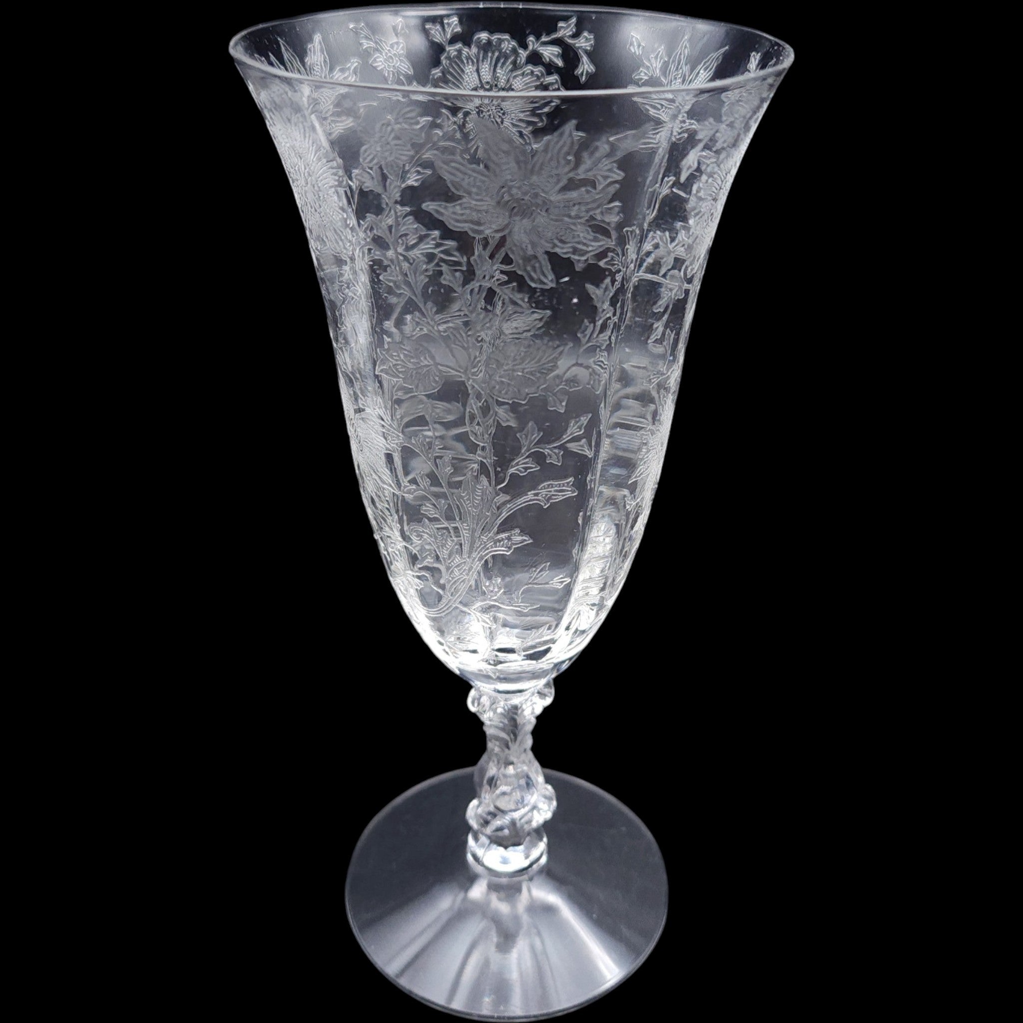 Cambridge Wildflower Clear Etched Glass Footed Iced Tea Goblet