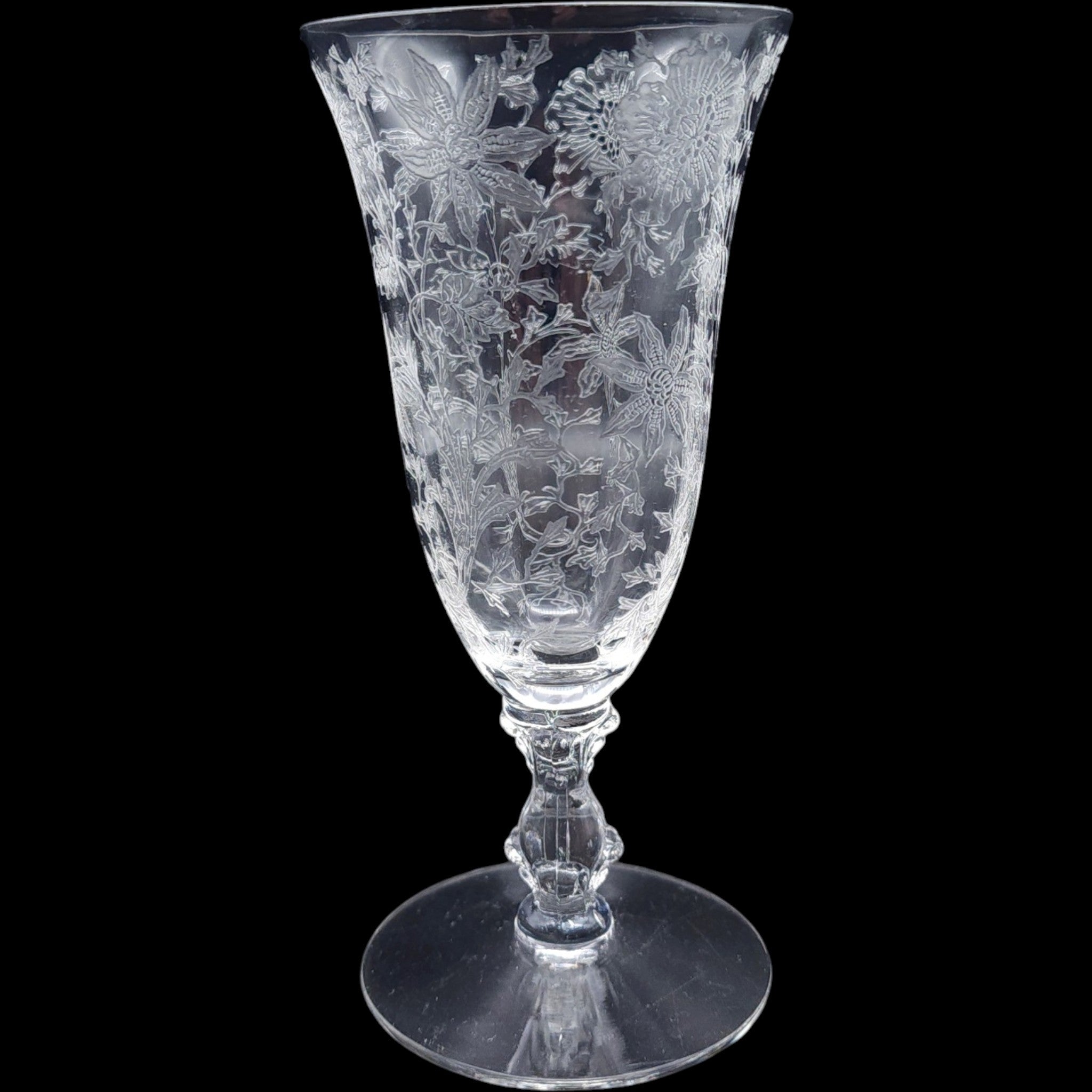 Cambridge Wildflower Clear Etched Glass Footed Juice Glass