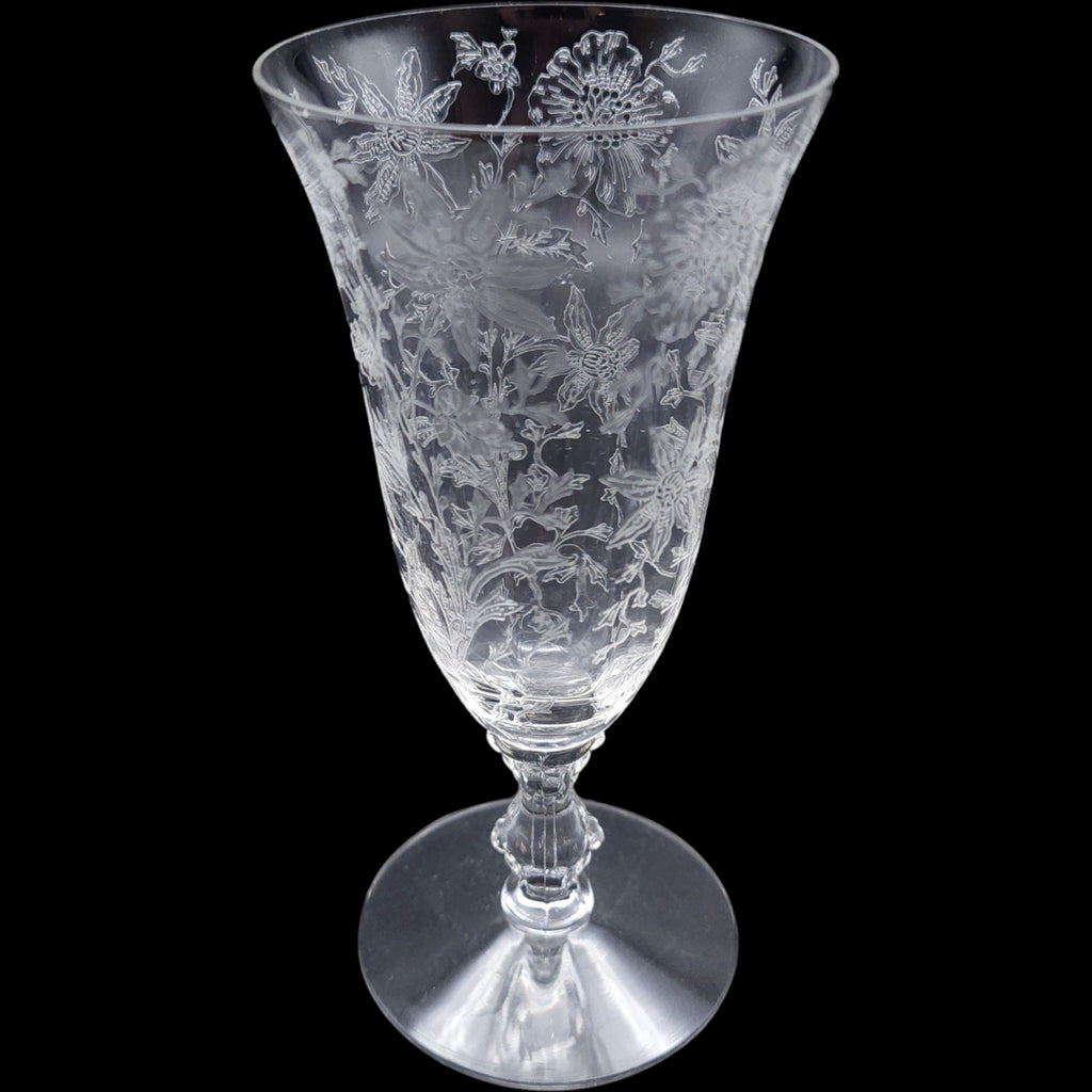 Cambridge Wildflower Clear Etched Glass Footed Juice Glass