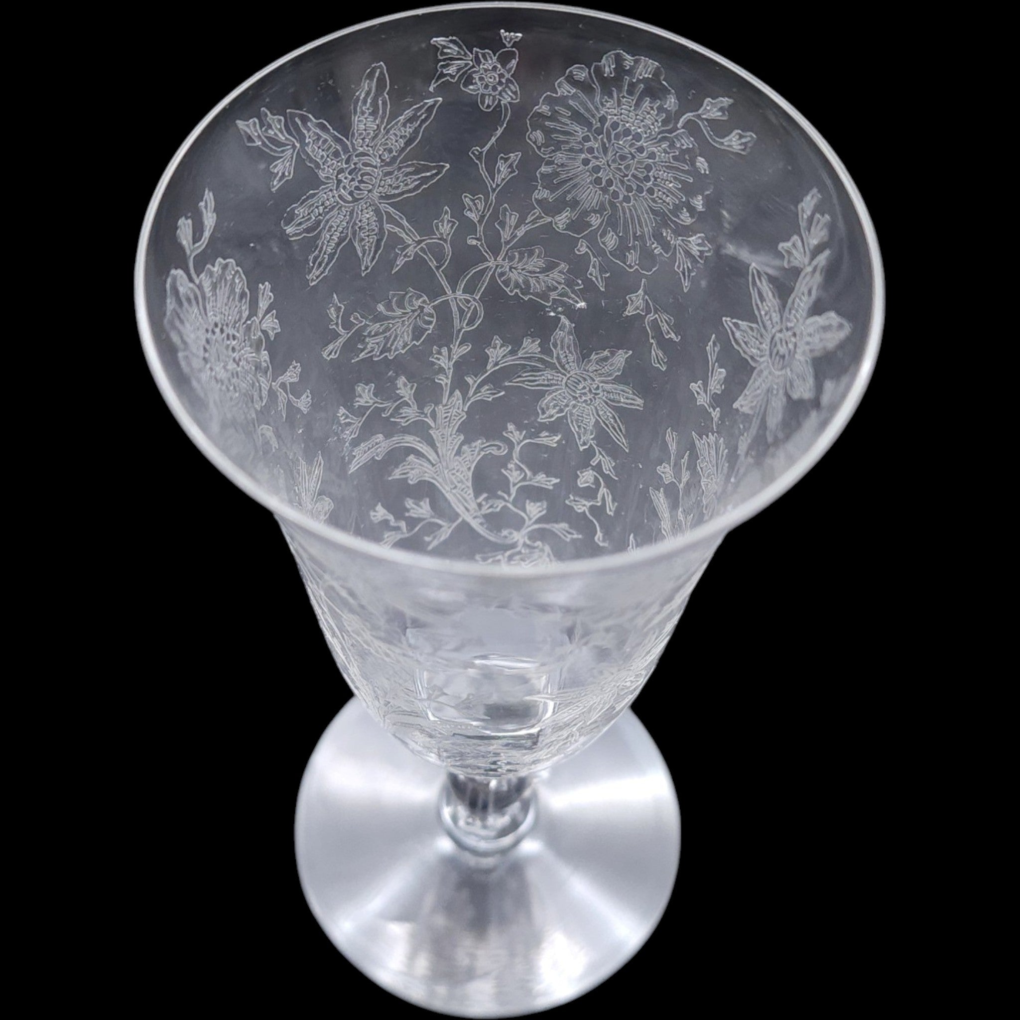 Cambridge Wildflower Clear Etched Glass Footed Juice Glass