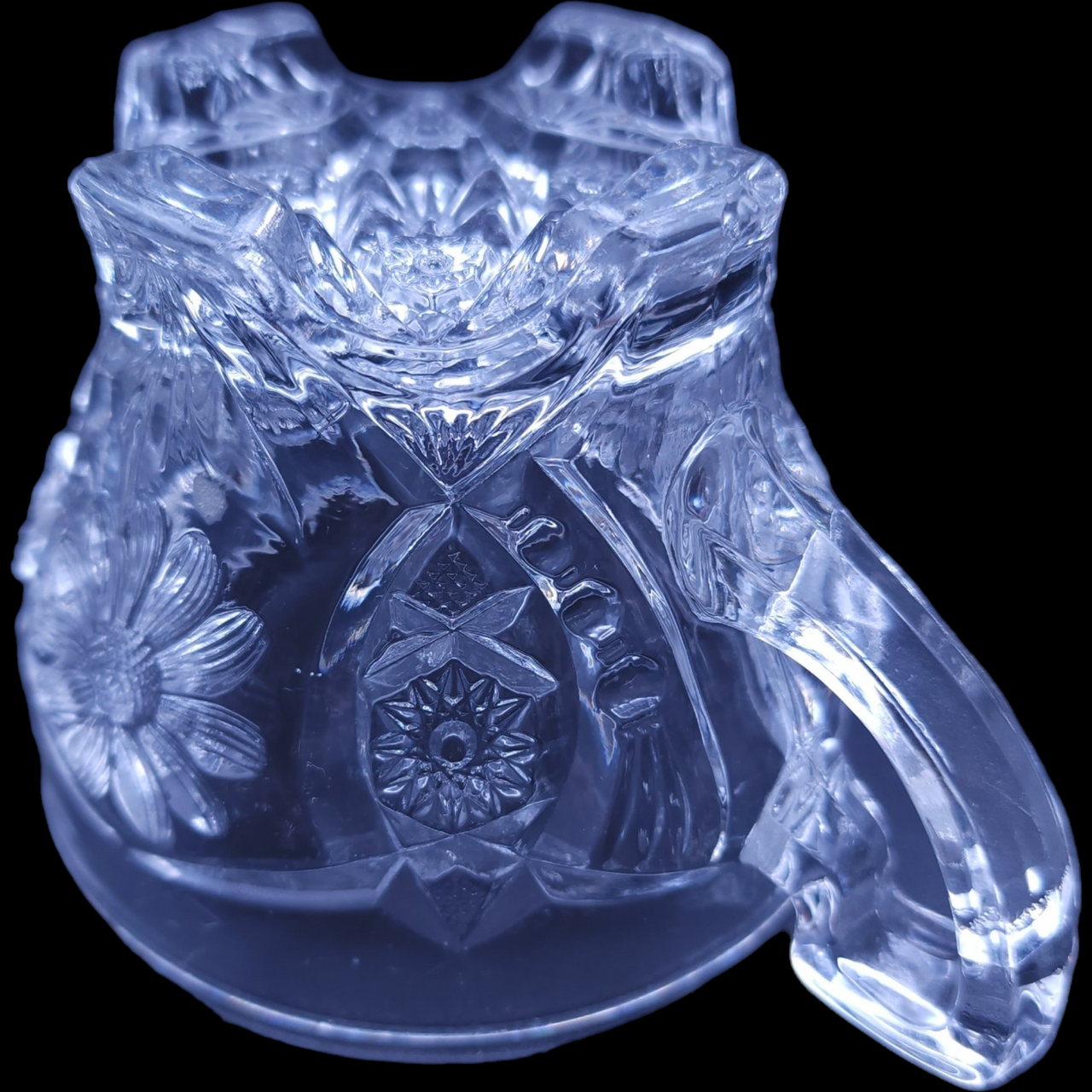 Cambridge Nearcut Archfoot Daisy EAPG Pressed Glass Handled Punch Cup Early 1900s Antique