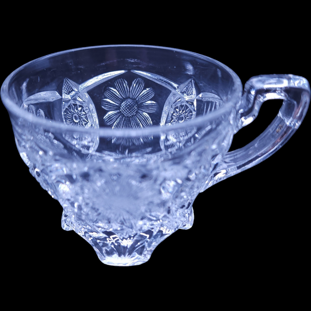 Cambridge Nearcut Archfoot Daisy EAPG Pressed Glass Handled Punch Cup Early 1900s Antique
