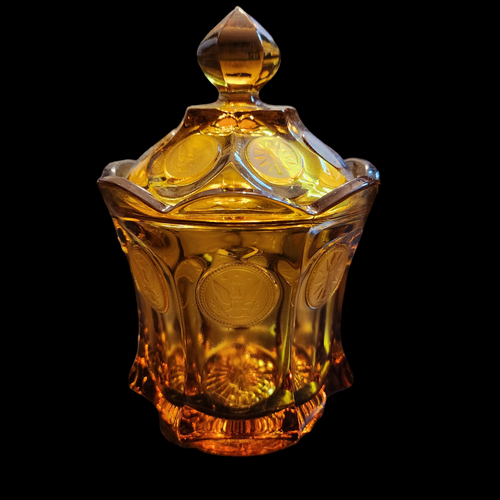 Fostoria Coin Glass Amber Candy Dish & Lid