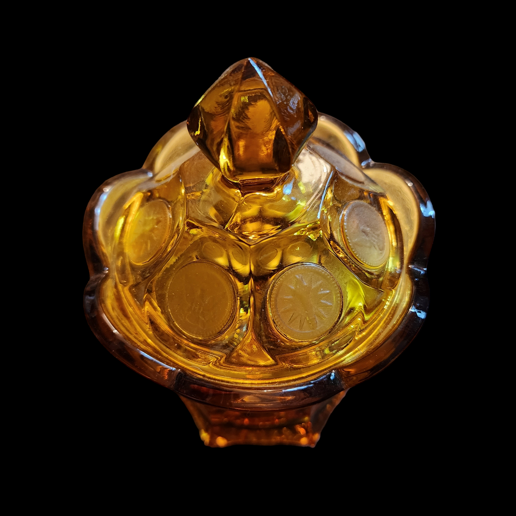 Fostoria Coin Glass Amber Candy Dish & Lid