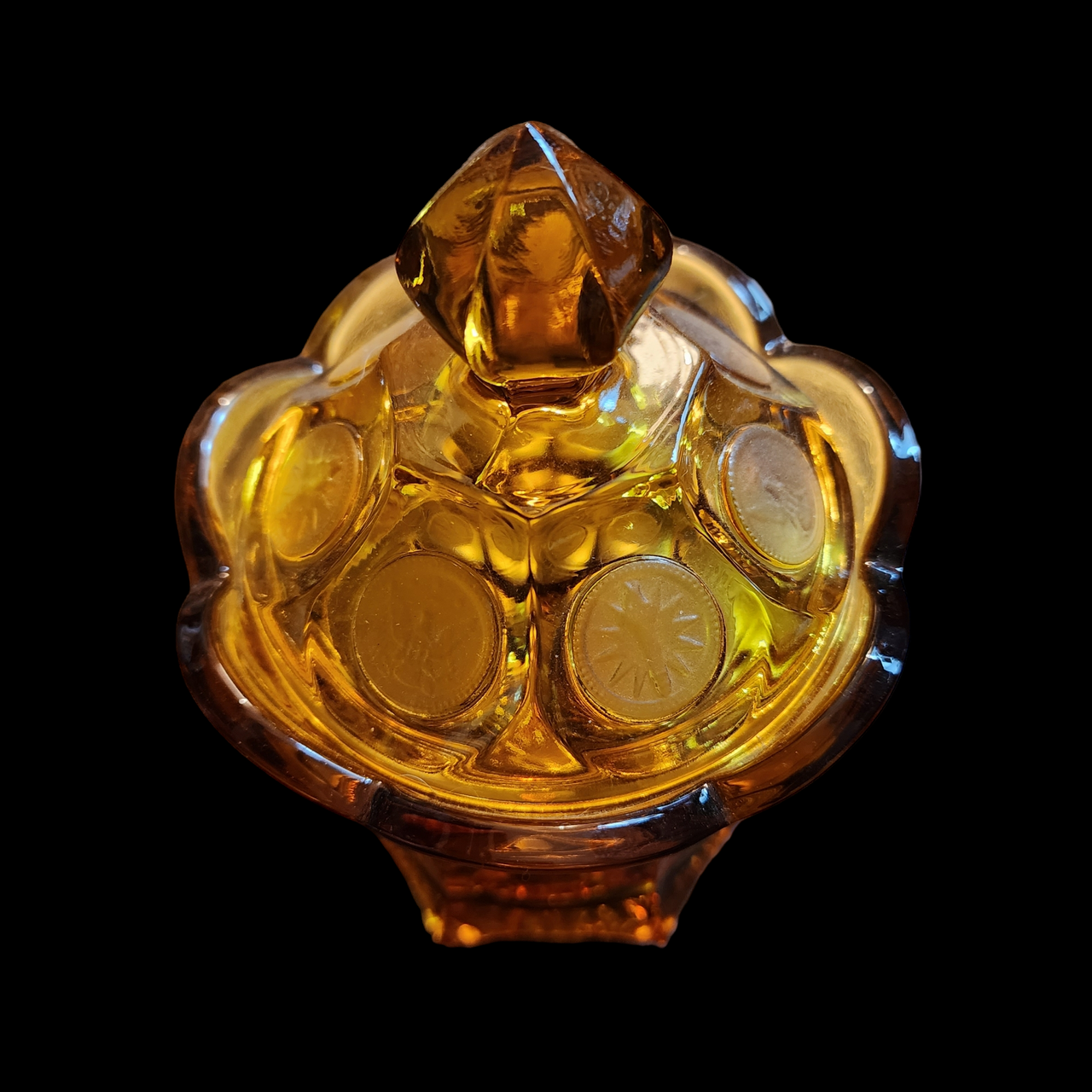 Fostoria Coin Glass Amber Candy Dish & Lid