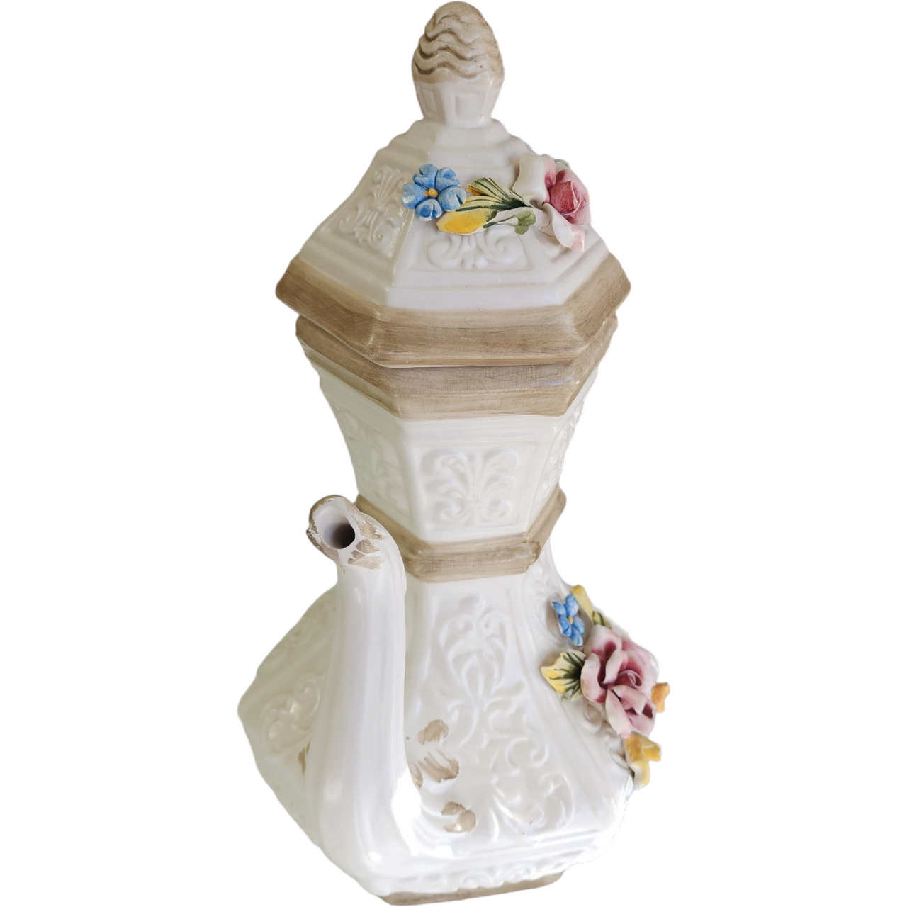 Capodimonte Amphora Porcelain Pitcher Vase with Lid