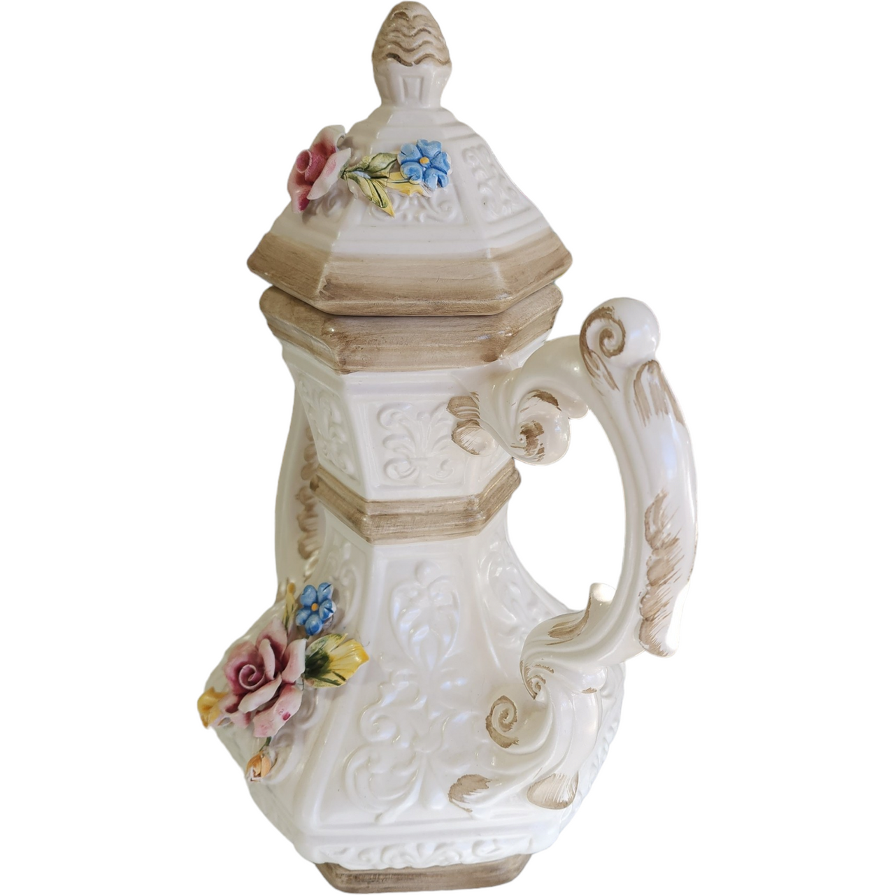 Capodimonte Amphora Porcelain Pitcher Vase with Lid