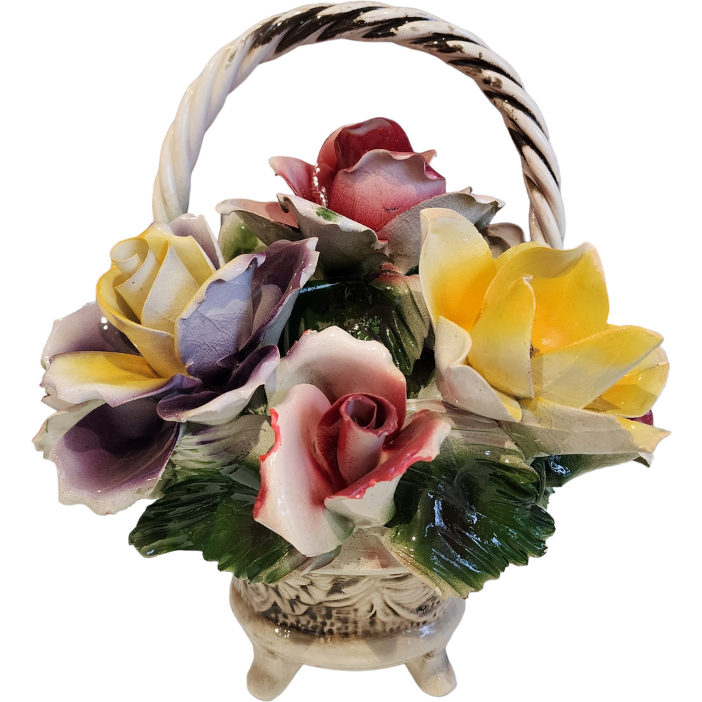 Capodimonte Giftware Large Handled Basket Of Flowers