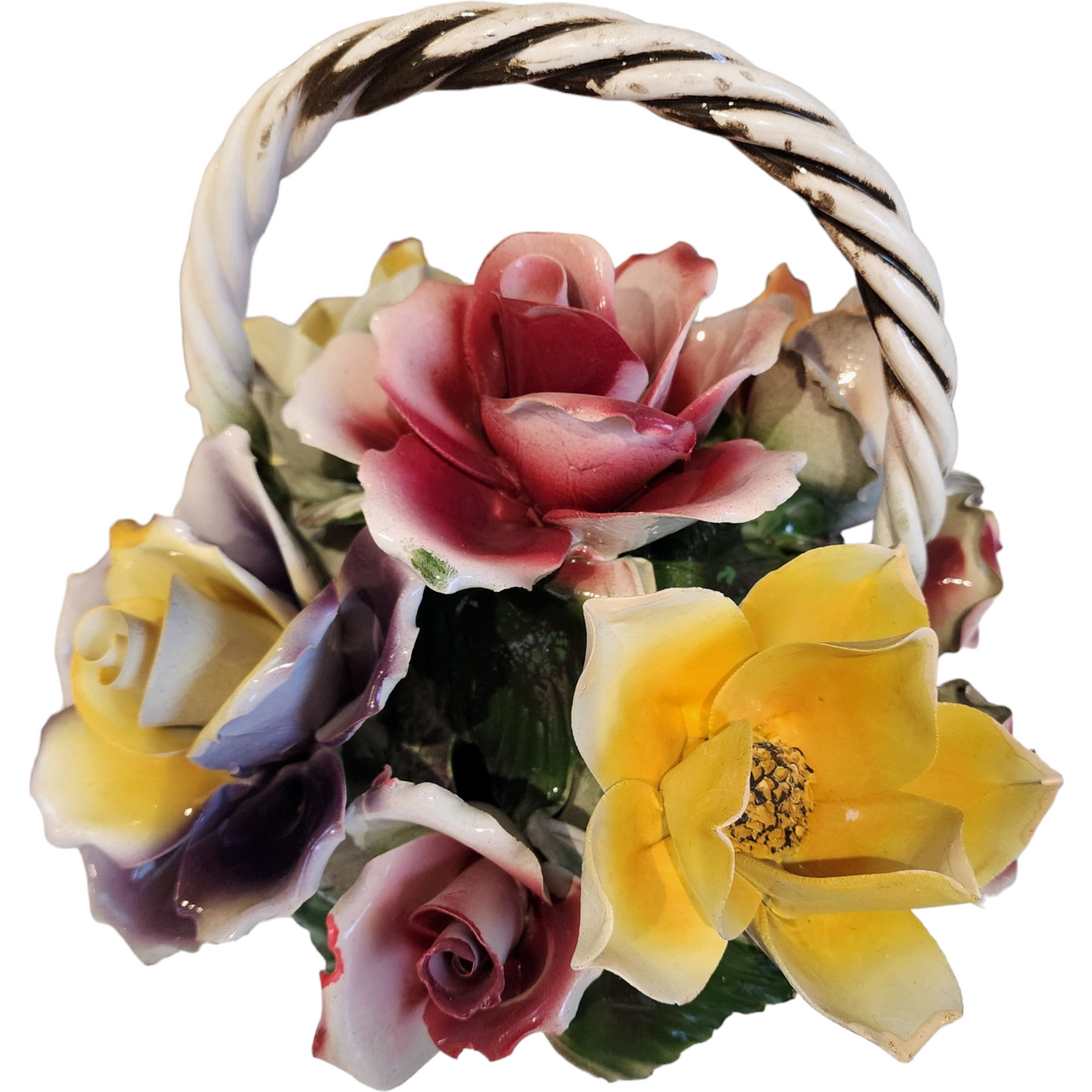 Capodimonte Giftware Large Handled Basket Of Flowers