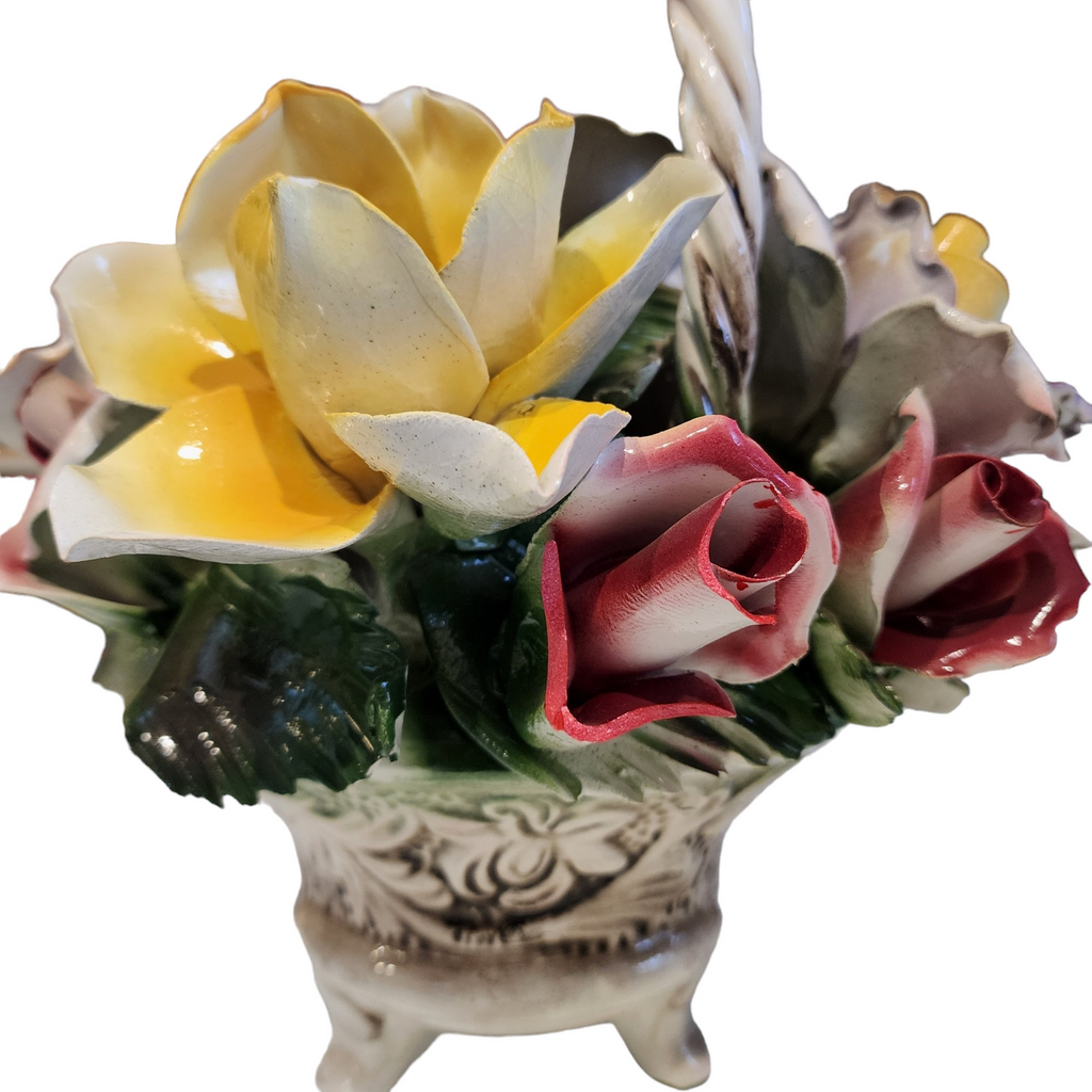 Capodimonte Giftware Large Handled Basket Of Flowers