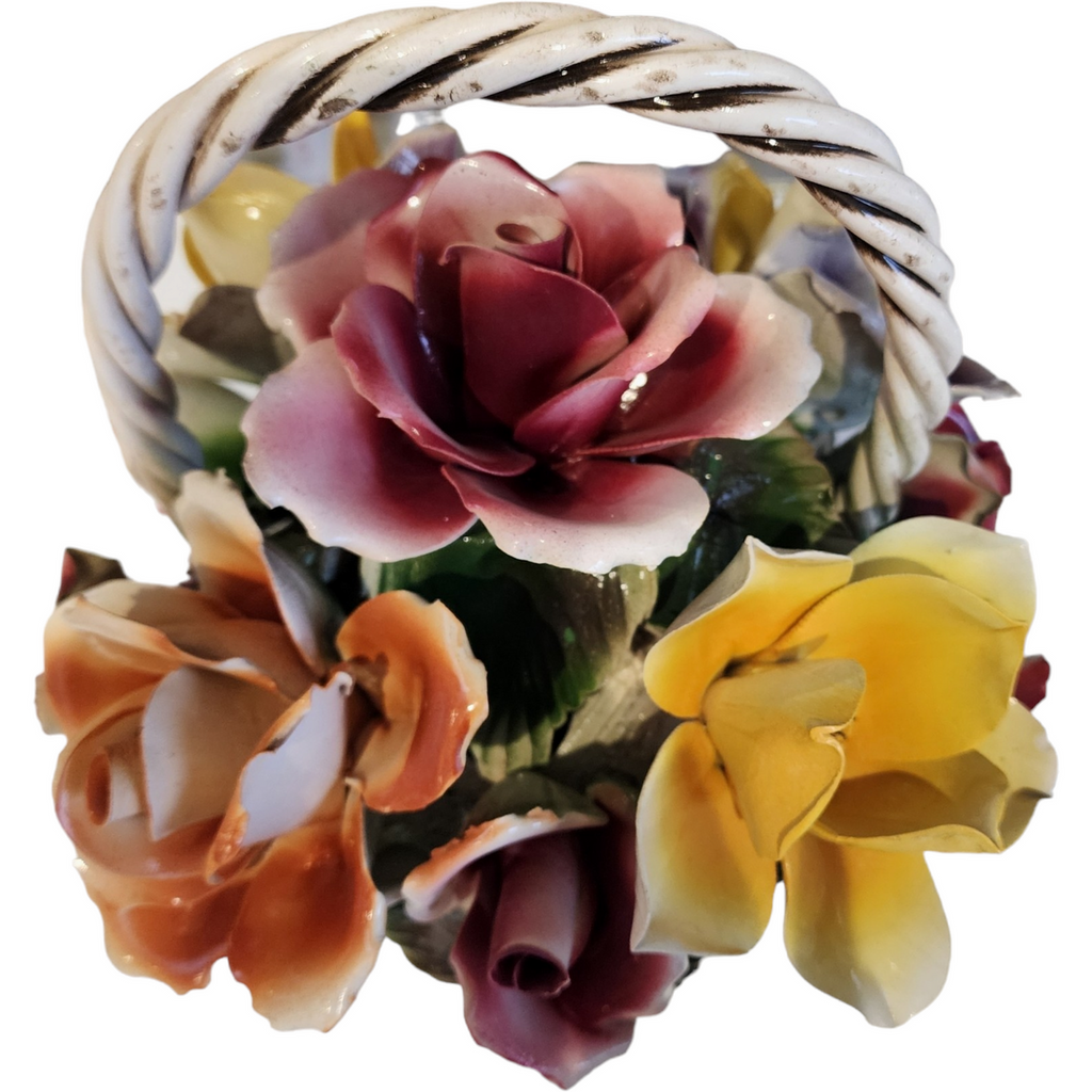 Capodimonte Giftware Large Handled Basket Of Flowers