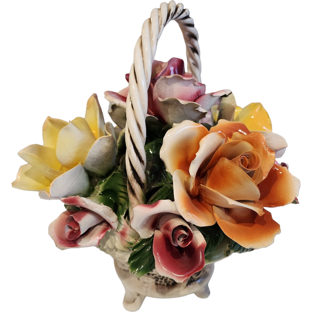 Capodimonte Giftware Large Handled Basket Of Flowers