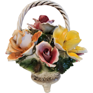 Capodimonte Giftware Large Handled Basket Of Flowers