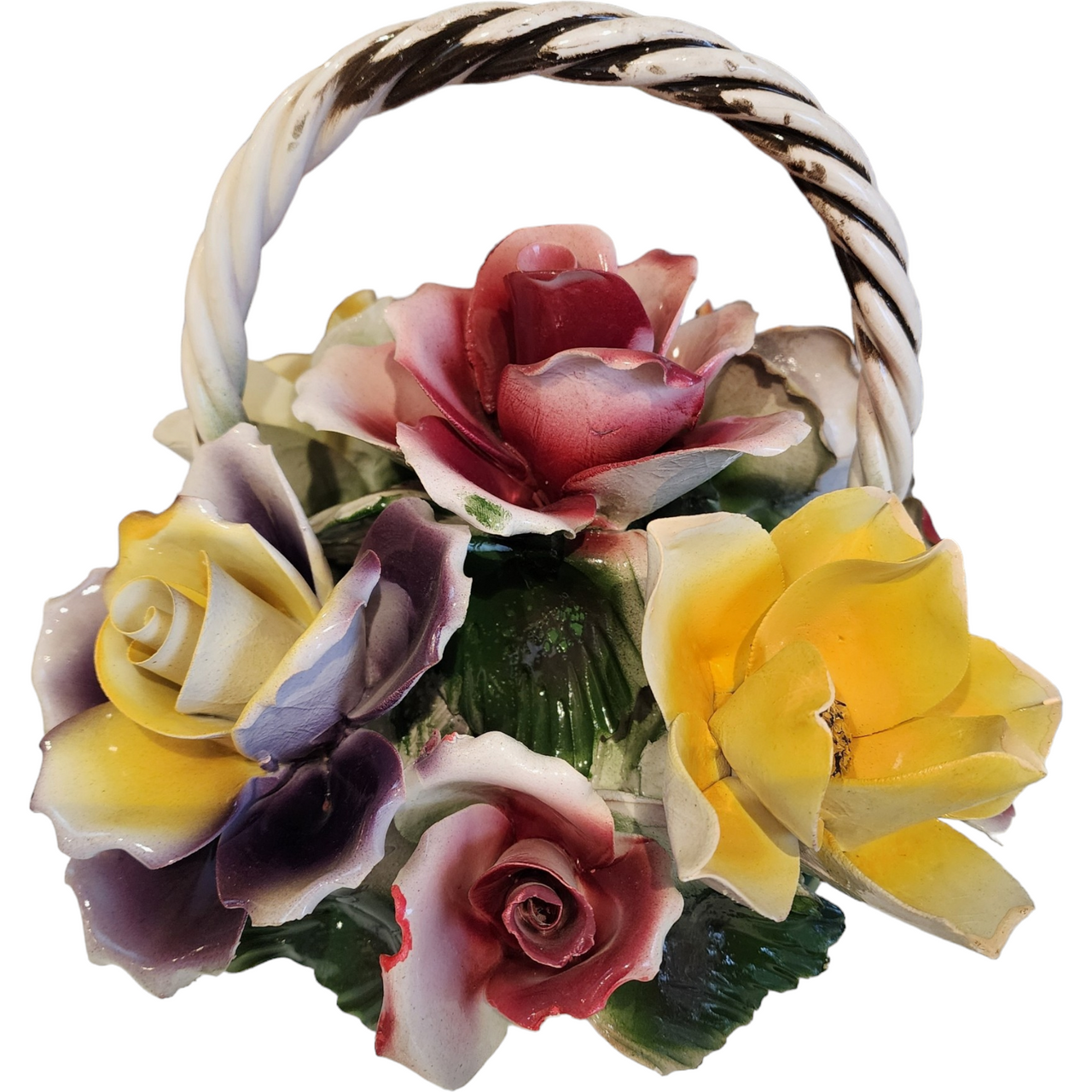 Capodimonte Giftware Large Handled Basket Of Flowers