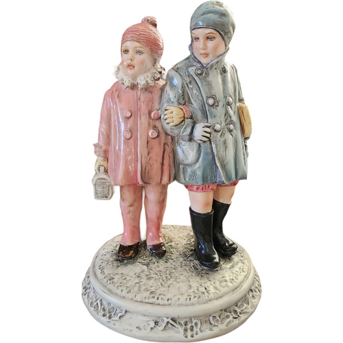 Capodimonte High-Quality Porcelain Two Children on Base Figurine