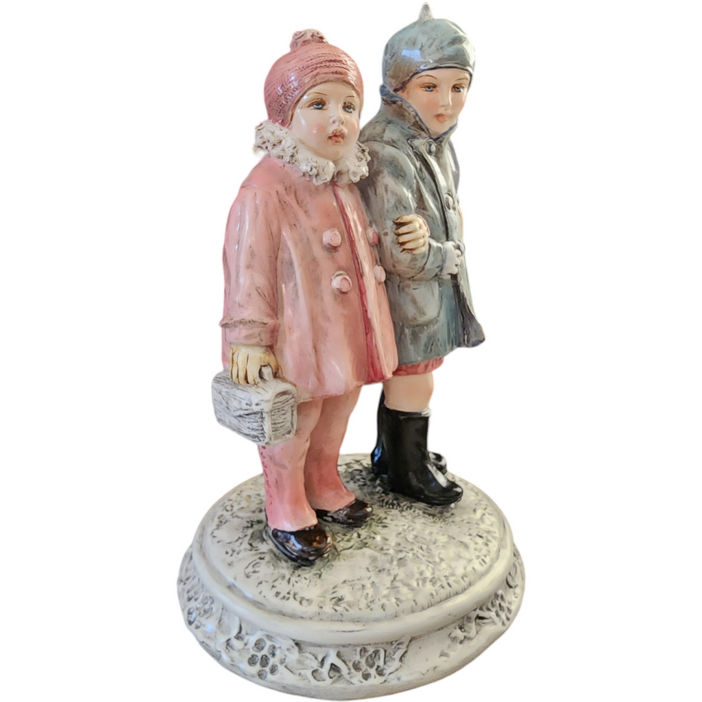 Capodimonte High-Quality Porcelain Two Children on Base Figurine