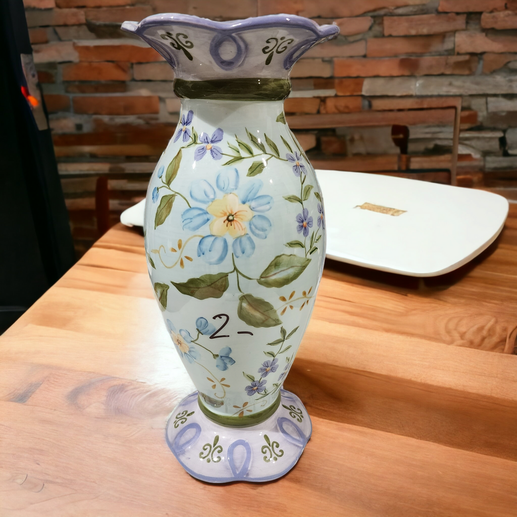 Capriware Hand Painted Blue Purple Floral Country Style Vase