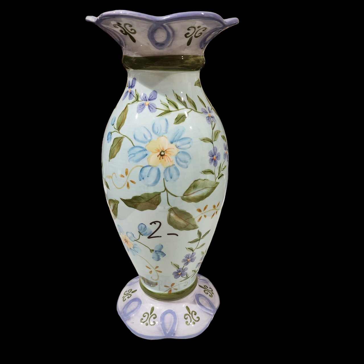 Capriware Hand Painted Blue Purple Floral Country Style Vase