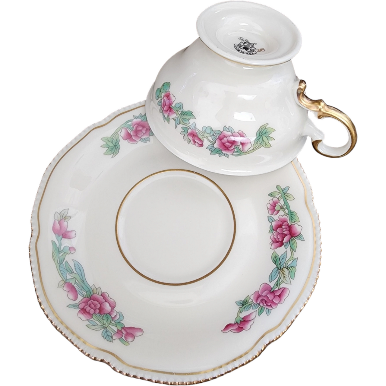 Castleton Tree of India Scalloped USA Footed Demitasse Cup & Saucer Set