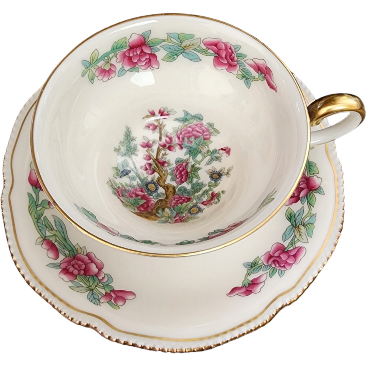 Castleton Tree of India Scalloped USA Footed Demitasse Cup & Saucer Set