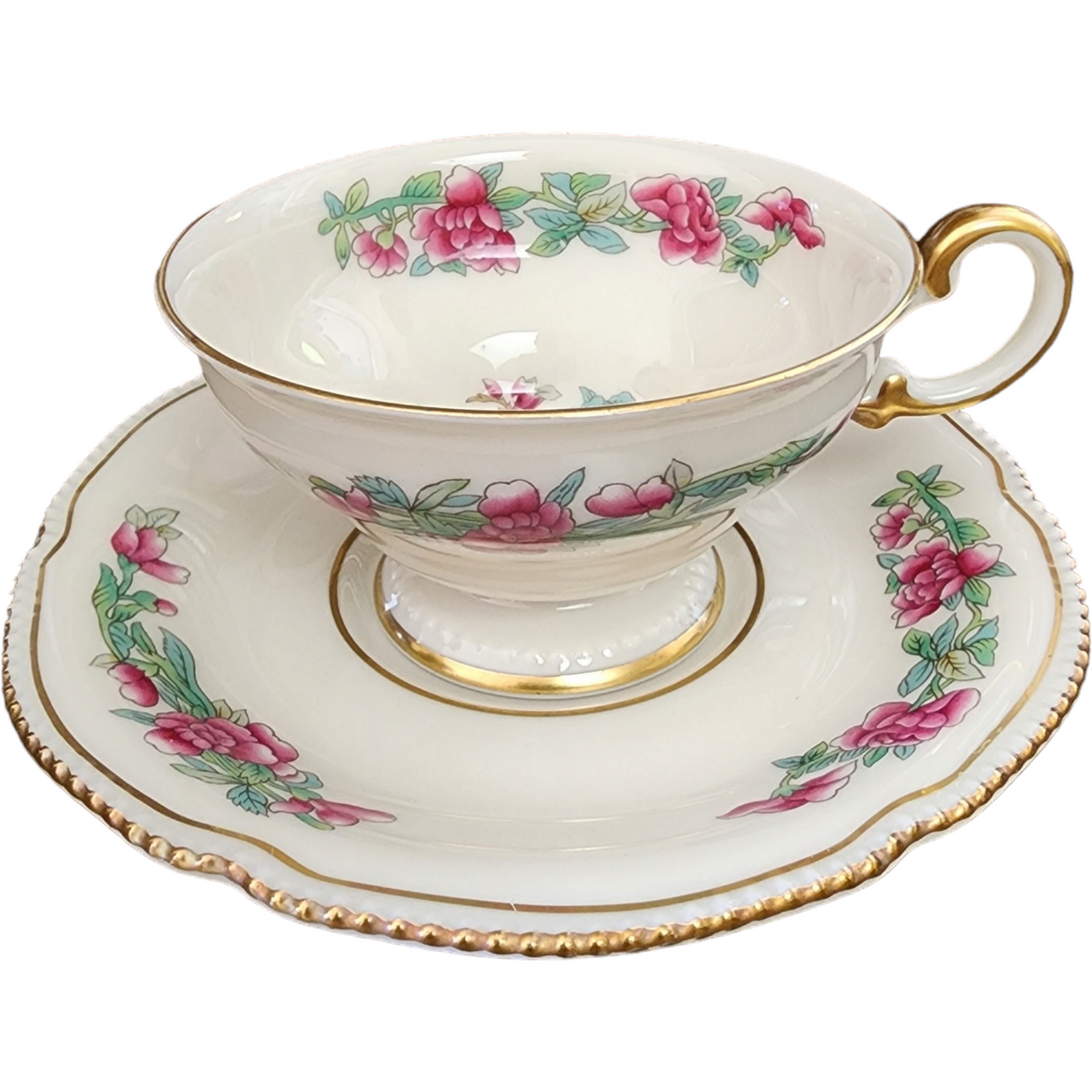 Castleton Tree of India Scalloped USA Footed Demitasse Cup & Saucer Set