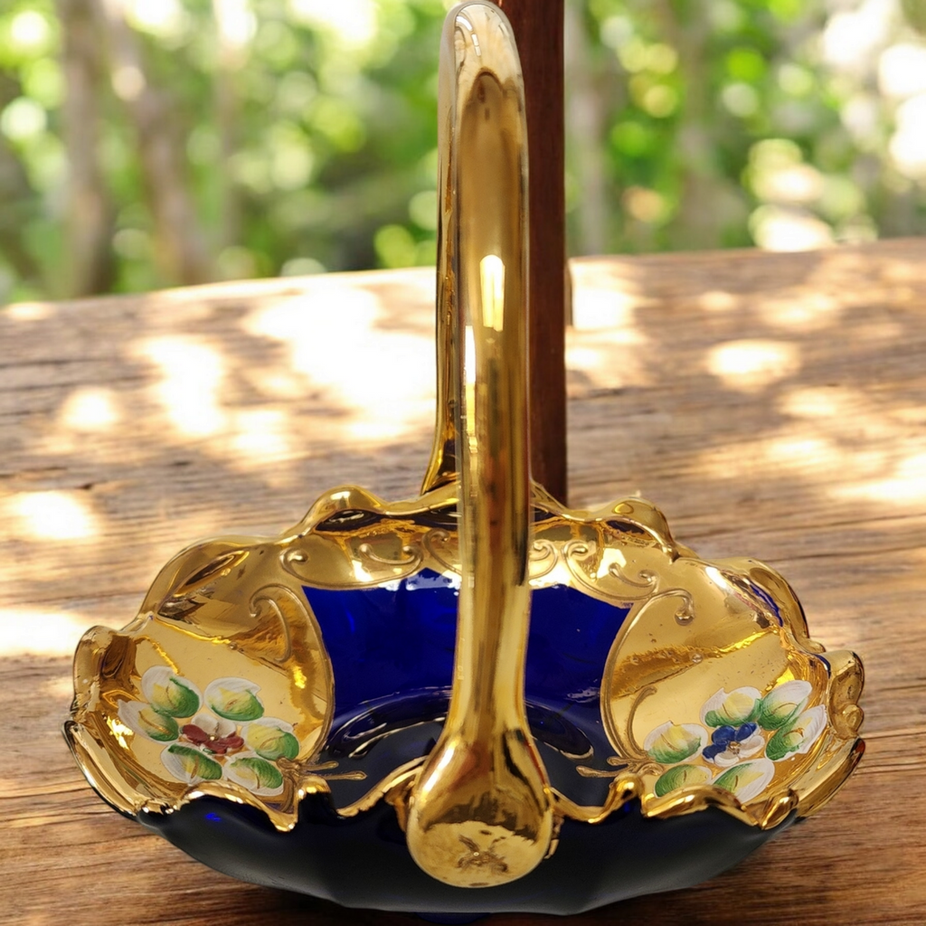 Murano Cenedese Cobalt Blue Italian Art Glass Basket