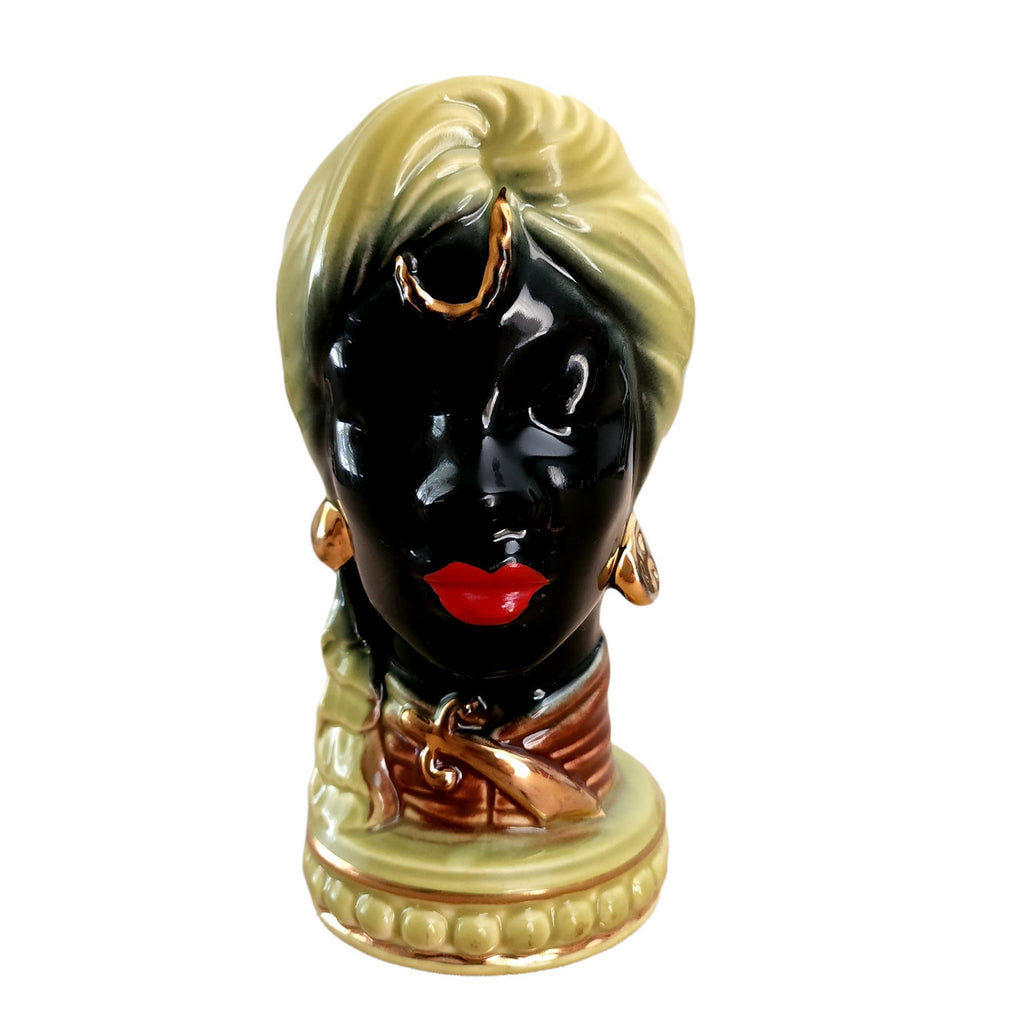 7" Hand Painted Blackamoor Face Ceramic Head Vase