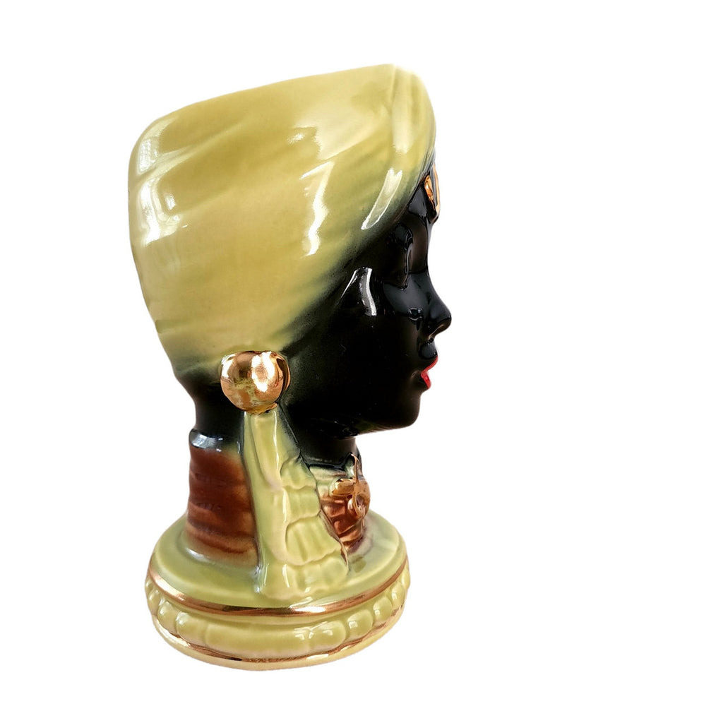 7" Hand Painted Blackamoor Face Ceramic Head Vase