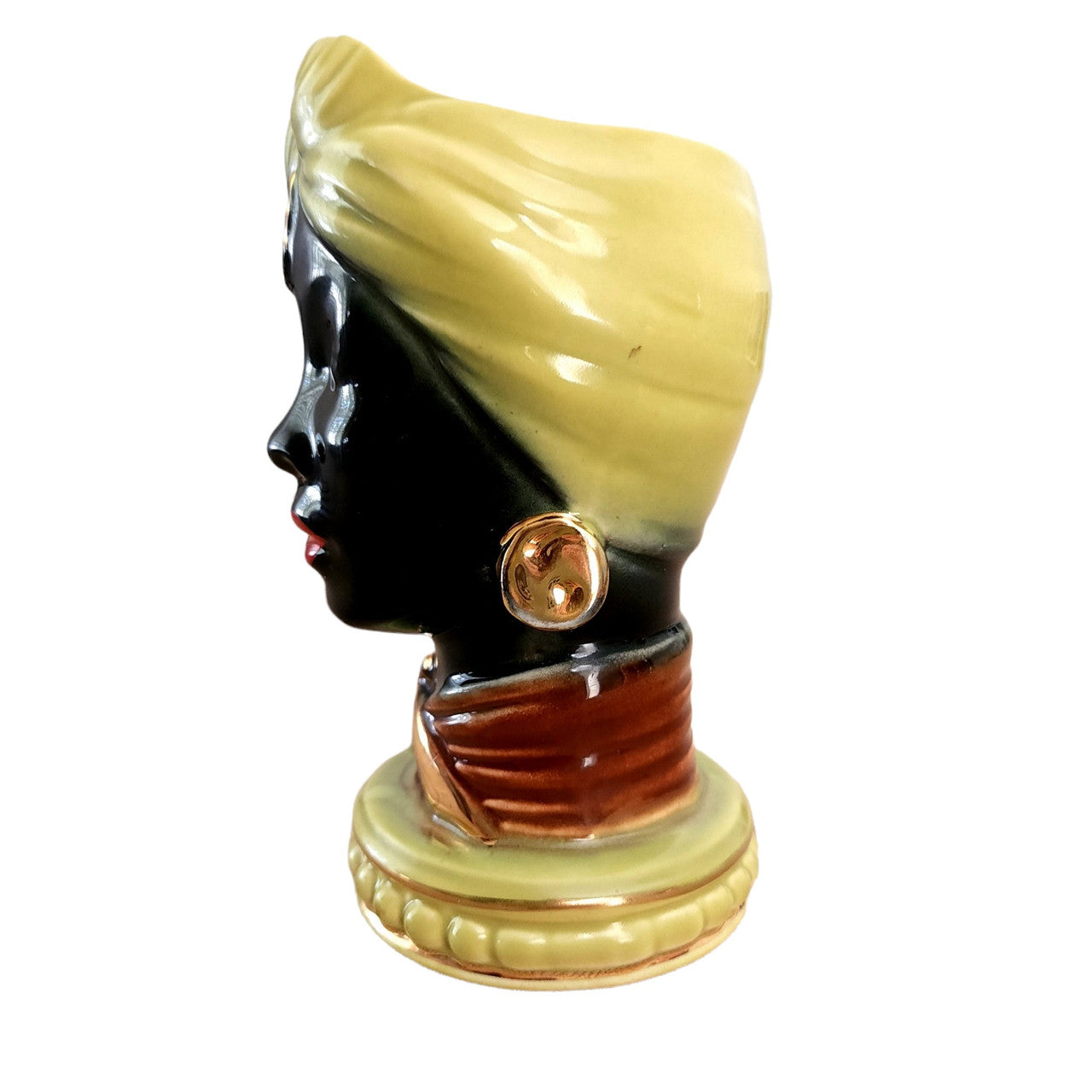 7" Hand Painted Blackamoor Face Ceramic Head Vase