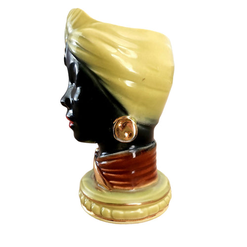 7" Hand Painted Blackamoor Face Ceramic Head Vase