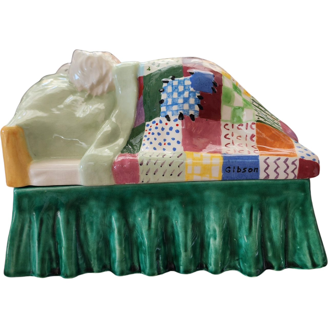 Alberta Molds Ceramic Sleeping Santa with Patchwork Quilt Trinket Box orCookie Jar