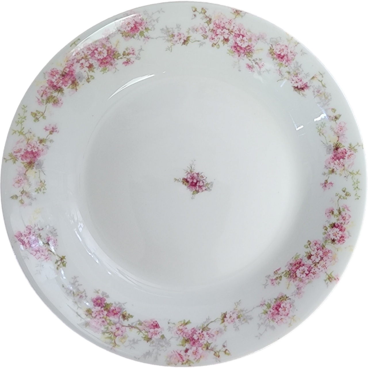 Charles Field Haviland Pink Flowers Green Leaves Limoges France Coupe Soup Bowl